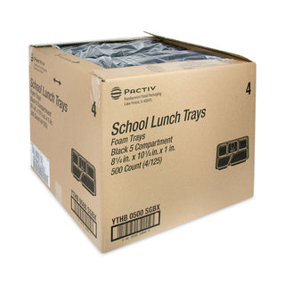 Pactiv Evergreen Lightweight Foam School Trays, 5-Compartment, 8.25 x 10.25 x 1, Black, 500/Carton (PCTYTHB0500SGBX)