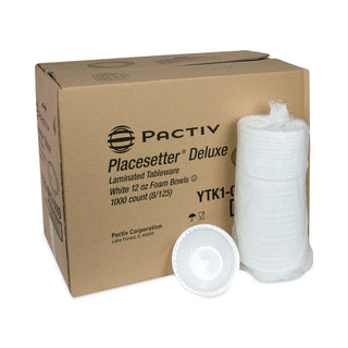 Pactiv Evergreen Laminated Foam Dinnerware, Bowl, 12 oz, 6" Diameter, White, 1,000/Carton (YTK100120000)