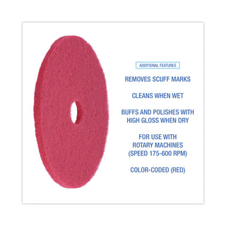 Boardwalk® Buffing Floor Pads, 20" Diameter, Red, 5/Carton (PAD4020RED)