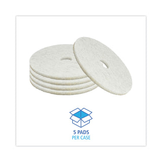 Boardwalk® Natural Burnishing Floor Pads, 20" Diameter, White, 5/Carton (PAD4020NAT)