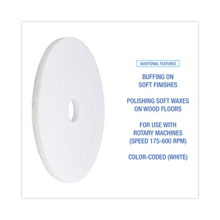 Boardwalk® Polishing Floor Pads, 19" Diameter, White, 5/Carton (PAD4019WHI)