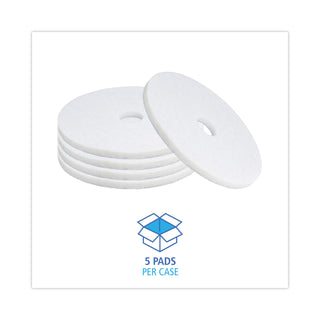 Boardwalk® Polishing Floor Pads, 19" Diameter, White, 5/Carton (PAD4019WHI)