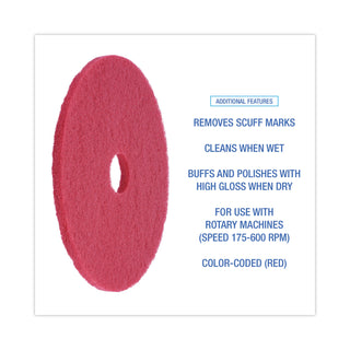 Boardwalk® Buffing Floor Pads, 19" Diameter, Red, 5/Carton (PAD4019RED)