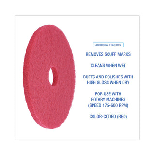 Boardwalk® Buffing Floor Pads, 18" Diameter, Red, 5/Carton (BWK4018RED)