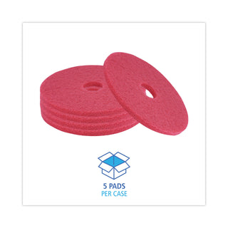 Boardwalk® Buffing Floor Pads, 18" Diameter, Red, 5/Carton (BWK4018RED)