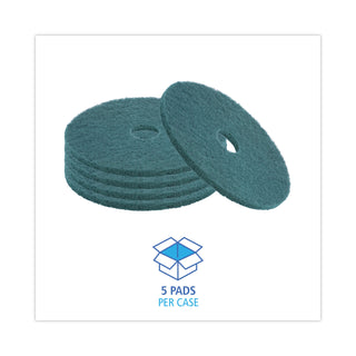 Boardwalk® Heavy-Duty Scrubbing Floor Pads, 18" Diameter, Green, 5/Carton (BWK4018GRE)