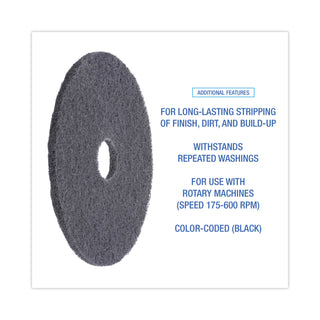 Boardwalk® High Performance Stripping Floor Pads, 17" Diameter, Black, 5/Carton (PAD4017HIP)