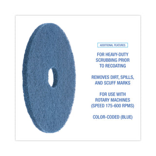 Boardwalk® Scrubbing Floor Pads, 17" Diameter, Blue, 5/Carton (PAD4017BLU)
