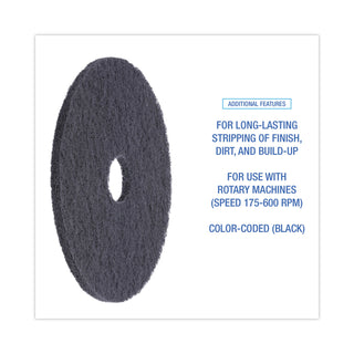 Boardwalk® Stripping Floor Pads, 17" Diameter, Black, 5/Carton (PAD4017BLA)