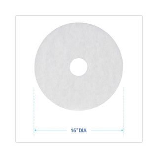 Boardwalk® Polishing Floor Pads, 16" Diameter, White, 5/Carton (BWK4016WHI)