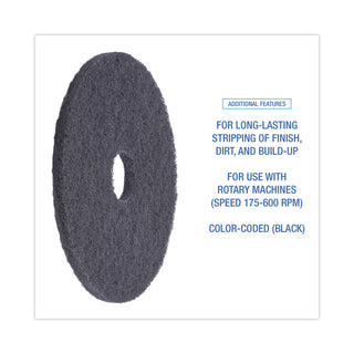 Boardwalk® Stripping Floor Pads, 16" Diameter, Black, 5/Carton (BWK4016BLA)