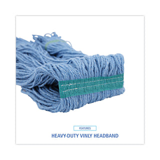 Boardwalk® Super Loop Wet Mop Head, Cotton/Synthetic Fiber, 1" Headband, Medium Size, Blue, 12/Carton (BWK502BLNBCT)