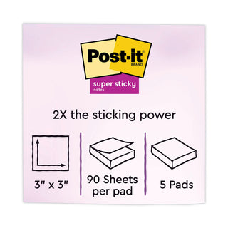 Post-it® Super Sticky Note Pads - Square - 90 Sheets per Pad - Citron, Papaya Fizz, Power Pink, Washed Denim, Fresh Mint - Sticky, Recyclable - 1 Pack (MMM6545SSJOY)