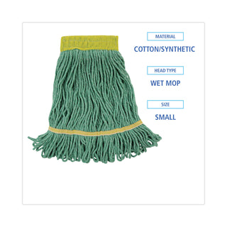 Boardwalk® Super Loop Wet Mop Head, Cotton/Synthetic Fiber, 5" Headband, Small Size, Green, 12/Carton (BWK501GN)