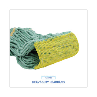 Boardwalk® Super Loop Wet Mop Head, Cotton/Synthetic Fiber, 5" Headband, Small Size, Green, 12/Carton (BWK501GN)