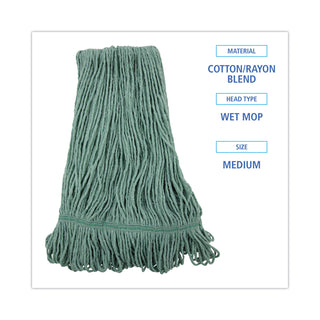 Boardwalk® Mop Head, Premium Standard Head, Cotton/Rayon Fiber, Medium, Green, 12/Carton (BWK502GNNB)
