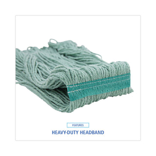 Boardwalk® Mop Head, Premium Standard Head, Cotton/Rayon Fiber, Medium, Green, 12/Carton (BWK502GNNB)