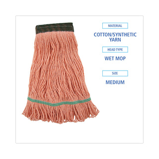 Boardwalk® Super Loop Wet Mop Head, Cotton/Synthetic Fiber, 5" Headband, Medium Size, Orange, 12/Carton (BWK502OR)