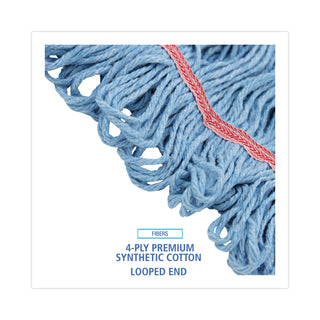 Boardwalk® Super Loop Wet Mop Head, Cotton/Synthetic Fiber, 1" Headband, Large Size, Blue, 12/Carton (BWK503BLNB)