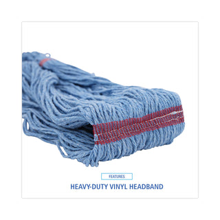 Boardwalk® Super Loop Wet Mop Head, Cotton/Synthetic Fiber, 1" Headband, Large Size, Blue, 12/Carton (BWK503BLNB)