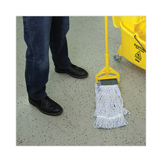 Boardwalk® Mop Head, Floor Finish, Wide, Rayon/Polyester, Medium, White/Blue, 12/Carton (BWK552)