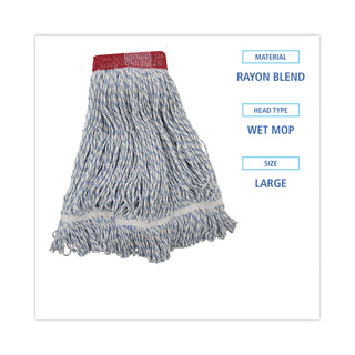 Boardwalk® Mop Head, Floor Finish, Wide, Rayon/Polyester, Large, White/Blue, 12/Carton (BWK553)