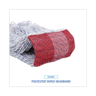 Boardwalk® Mop Head, Floor Finish, Wide, Rayon/Polyester, Large, White/Blue, 12/Carton (BWK553)
