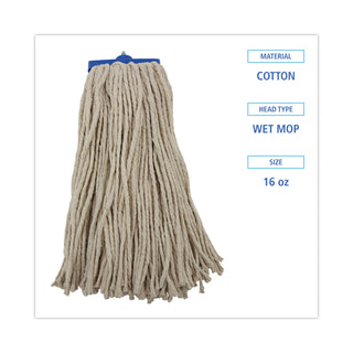 Boardwalk® Cut-End Lie-Flat Wet Mop Head, Cotton, 16oz, White, 12/Carton (UNS716C)