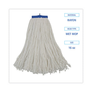 Boardwalk® Cut-End Lie-Flat Wet Mop Head, Rayon, 16oz, White (UNS716R)