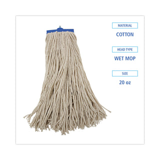 Boardwalk® Mop Head, Economical Lie-Flat Head, Cotton Fiber, 20 oz, White, 12/Carton (BWK720C)