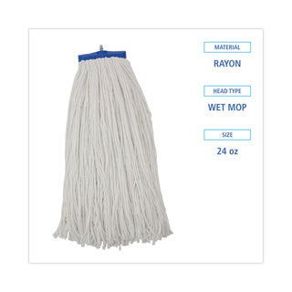 Boardwalk® Cut-End Lie-Flat Wet Mop Head, Rayon, 24oz, White (UNS724R)