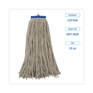 Boardwalk® Mop Head, Lie-Flat Head, Cotton Fiber, 24 oz., White, 12/Carton (CM22024BW)