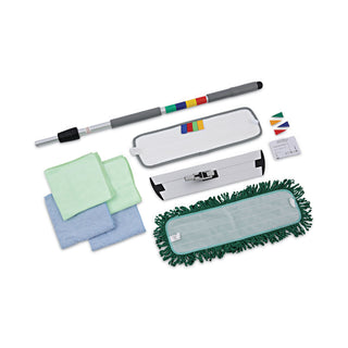 Boardwalk® Microfiber Cleaning Kit, 18" Wide Blue/Green Microfiber Head, 35" to 60" Gray Aluminum Handle (BWKMFKIT)