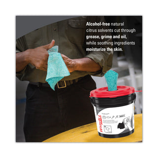 WypAll® Power Clean ProScrub Pre-Saturated Wipes, Cloth, 9.5 x 12, Citrus Scent, Green, 75/Bucket (KIM91371EA)