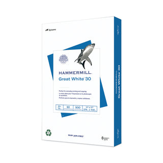 Hammermill® Great White 30 Recycled Print Paper, 92 Bright, 20lb, 11 x 17, White, 500/Ream (HAM86750)
