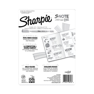 Sharpie® S-Note Creative Markers, Assorted Ink Colors, Bullet/Chisel Tip, White Barrel, 8/Pack (SAN2154173)