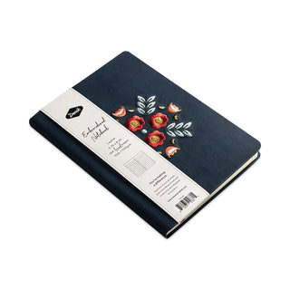 Denik Embroidered Vegan-Suede Layflat Hardbound Journal, Evelyn's Floral Bouquet, College Rule, Dark Blue Cover, 8 x 5.5, 72 Sheets (DNKAHBC550L)