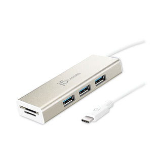 J5 Create® USB-C 3-Port Hub with SD/Micro SD Card Reader, Silver (JCRJCH347)