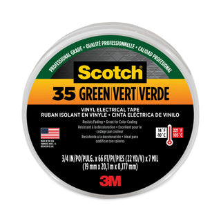 3M™ Scotch 35 Vinyl Electrical Color Coding Tape, 3" Core, 0.75" x 66 ft, Green (500-10851)