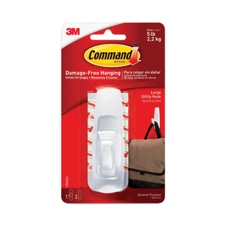 Command™ General Purpose Hooks, Large, 5 lb Cap, White, 1 Hook and 2 Strips/Pack (MMM17003)