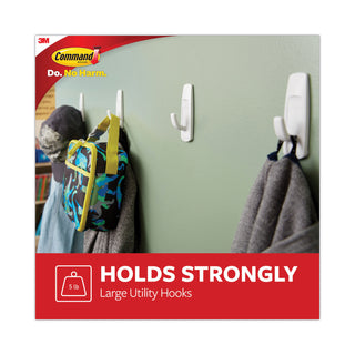 Command™ General Purpose Hooks, Large, 5 lb Cap, White, 1 Hook and 2 Strips/Pack (MMM17003)