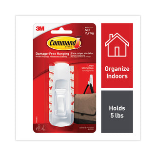 Command™ General Purpose Hooks, Large, 5 lb Cap, White, 1 Hook and 2 Strips/Pack (MMM17003)
