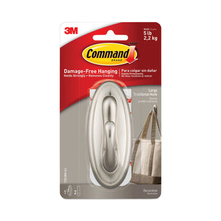 Command™ Decorative Hooks, Traditional, Large, 1 Hook and 2 Strips/Pack (MMM17053BN)