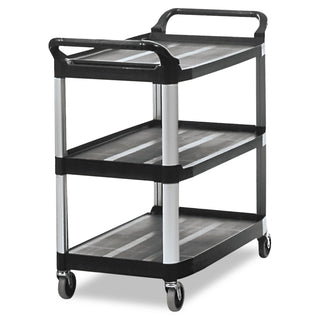 Rubbermaid® Commercial Xtra Utility Cart with Open Sides, Plastic, 3 Shelves, 300 lb Capacity, 40.63" x 20" x 37.81", Black (RCP409100BLA) (RCP409100BLA)