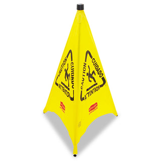 Rubbermaid® Commercial Three-Sided Caution, Wet Floor Safety Cone, 21w x 21d x 30h, Yellow (RUB9S0100YL)
