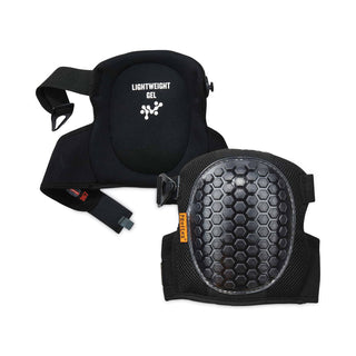 ergodyne® ProFlex 367 Lightweight Gel Knee Pads, Round Cap, Hook and Loop Closure, One Size, Black, Pair (EGO18467)