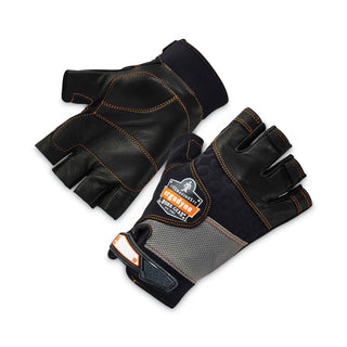 ergodyne® ProFlex 901 Half-Finger Leather Impact Gloves, Black, Medium, Pair (EGO17783)