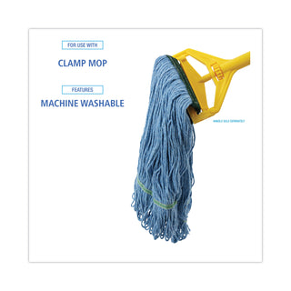 Boardwalk® Mop Head, Premium Standard Head, Cotton/Rayon Fiber, Medium, Blue, 12/Carton (UNS402BL)