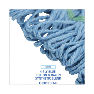 Boardwalk® Mop Head, Premium Standard Head, Cotton/Rayon Fiber, Medium, Blue, 12/Carton (UNS402BL)