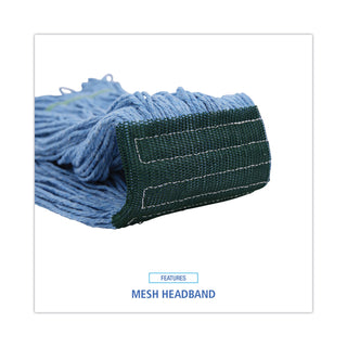 Boardwalk® Mop Head, Premium Standard Head, Cotton/Rayon Fiber, Medium, Blue, 12/Carton (UNS402BL)